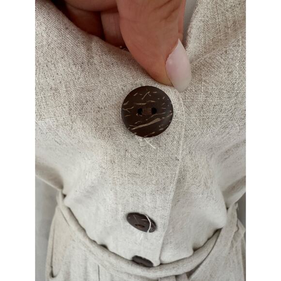 Monteau Los Angeles Linen Blend Small Beige Long button front Dress Cap Sleeves - Picture 10 of 10